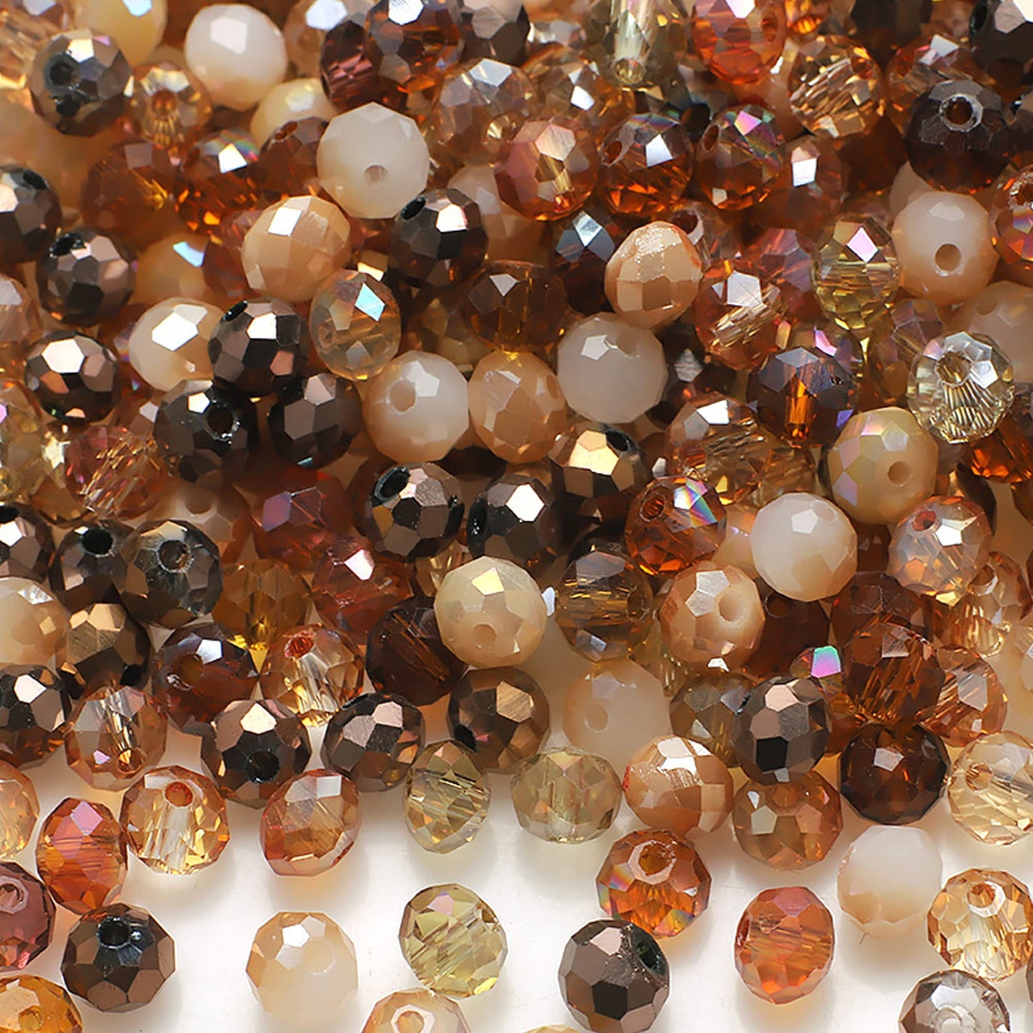 Niziky 100PCS Crystal Glass Beads for Jewelry Making, 8mm Multicolor Coffee Faceted Rondelle Glass Beads with Hole, Glass Crystal Briolette Spacer Beads for Jewelry Bracrlet Making Crafts Projects