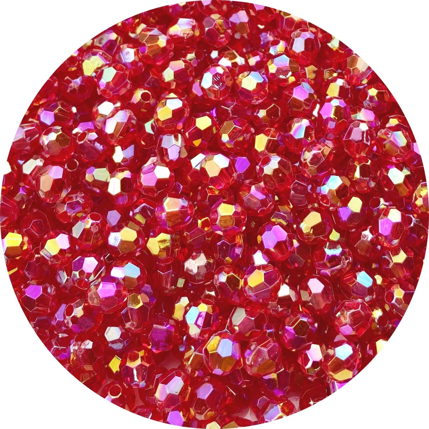 Tingoons 200 PCS 10mm Acrylic Faceted Spacer Beads AB Color Glossy Round Loose Beads for Jewelry Making Bracelet Necklace Earring Ornament Wind Chimes Key Chains(Red AB)