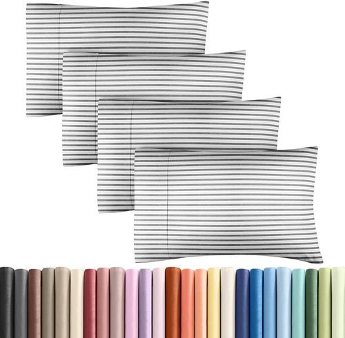 King Pillow Cases by [Brand Name] - Ultra Soft Hotel Quality Covers | 4-Piece Set in Grey Stripes - Wrinkle Free & Fade Resistant
