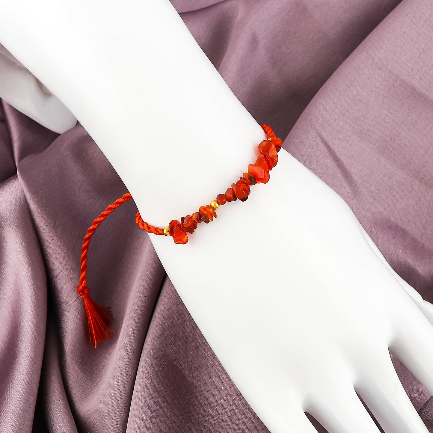 GEMSYMPHONY Carnelian Gemstone Chips Rope Bracelet – Adjustable Handmade Crystal Chip Bead Bracelet for Women & Men, Natural Stone Healing Jewelry, Boho Style, Unisex Spiritual Gift (Carnelian)