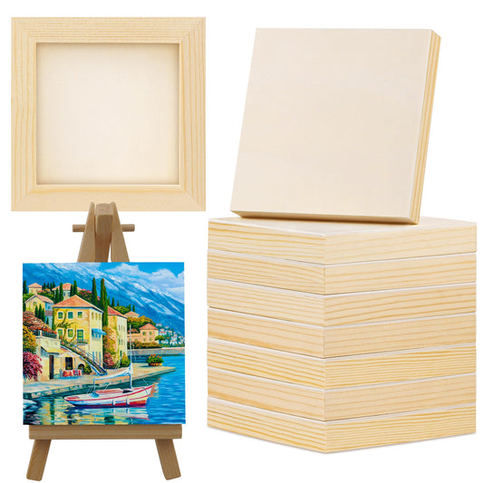 Aodaer 8 Pack Wood Panels 5 x 5 Inch Wooden Panels Canvas Unfinished Craft Wood Boards Panels for Art Crafts, Acrylic and Oil Painting, Pouring, DIY Projects