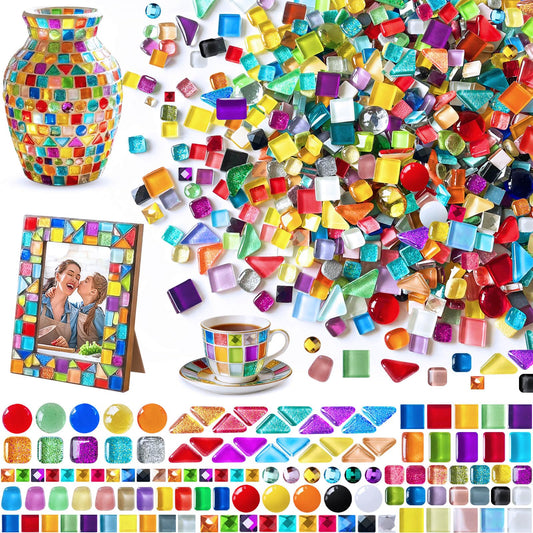 LITMIND Mosaic Tiles for Crafts Bulk, 4.4 LB Crystal Glass Mosaic Pieces, Assorted Irregular Shapes Multicolor Mix, Tiny Tiles for DIY Art Projects