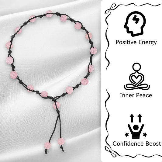 Amazing Gemstone Rose Quartz Anklet Ankle Bracelets for Women - Waterproof Beaded Healing Crystal Anklets, Plus Size Chakra Gemstone Bead Anklet (Stretchy Adjustable - Hand Knotted)