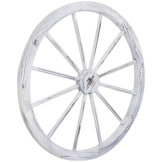 Sunnydaze 29-Inch Decorative Fir Wood Wagon Wheel - Rustic Western Indoor and Outdoor Decor - White