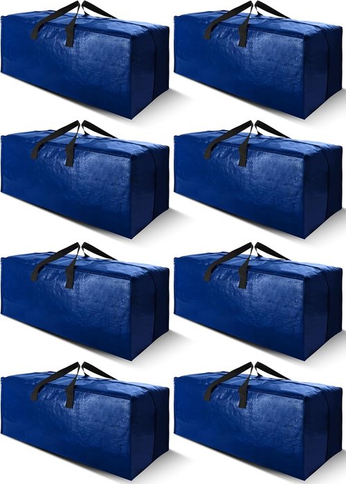 Cosy Family Extra Large Moving Bags - 8 Pack with Strong Handles & Zippers | Space-Saving Storage Totes (40 Gal, Blue)