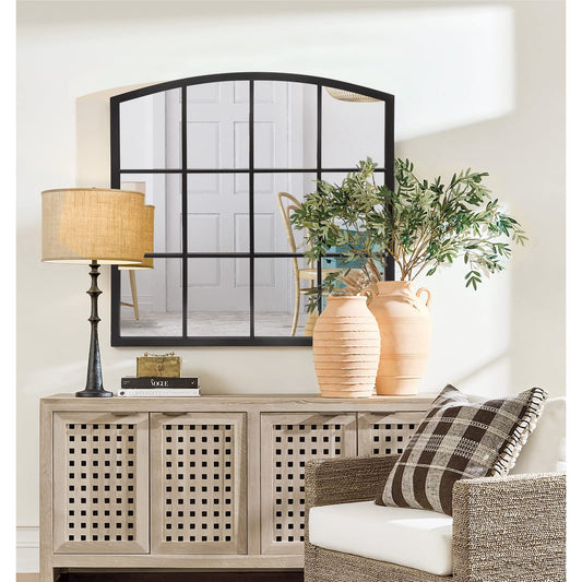 GIFTTROVE 36 Inch Arched Window Mirror, Matte Black Metal Frame Decorative Mirror, Grid Wall Mirrors for Living Room, Bedroom, Entryway