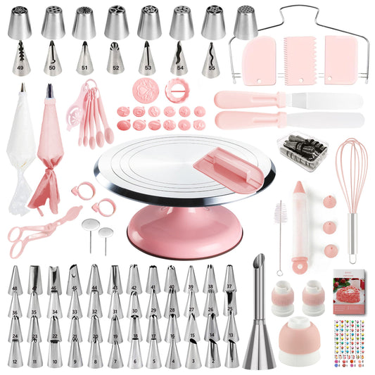 Cake Decorating Kit, 138pcs Cake Decorating Supply with Aluminium Cake Turntable, 64 Numbered Icing Piping Tips, 2 Spatulas, 3 Icing Comb Scraper and Leveller, 32 Piping Bags,cake decorating tool