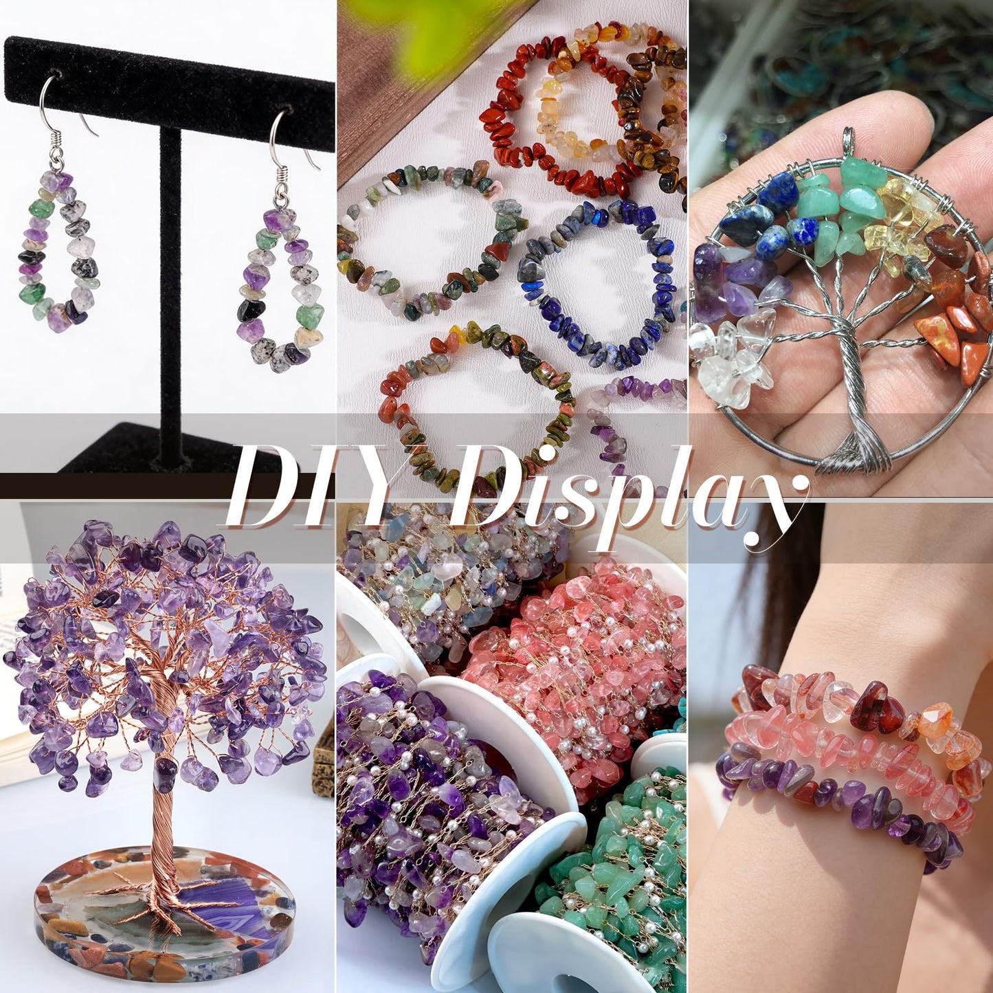 200pcs Natural Irregular Chip Stone Beads 5-8mm Pre-Drilled 30-inch Strand Semi-Precious Healing Crystal Beads for DIY Jewelry Making Bracelet Chakra Crafts Multicolor Jade