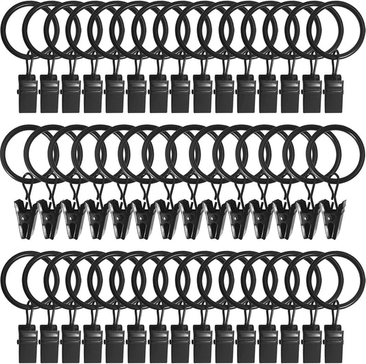 Skiennix 44 Pack Metal Curtain Rings - Durable Drapery Clips with 1-Inch Inner Diameter, Black