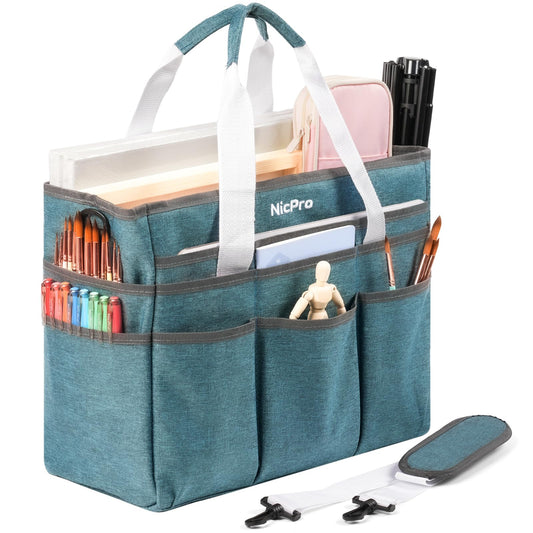 Nicpro Craft Organizer Art Bag, Large Tote Bag for Art Supply Storage with Detachable Shoulder Strap & Multiple Pockets, Portable Craft Bag for Scrapbooking, Journal, Sewing, School, Office Supplies