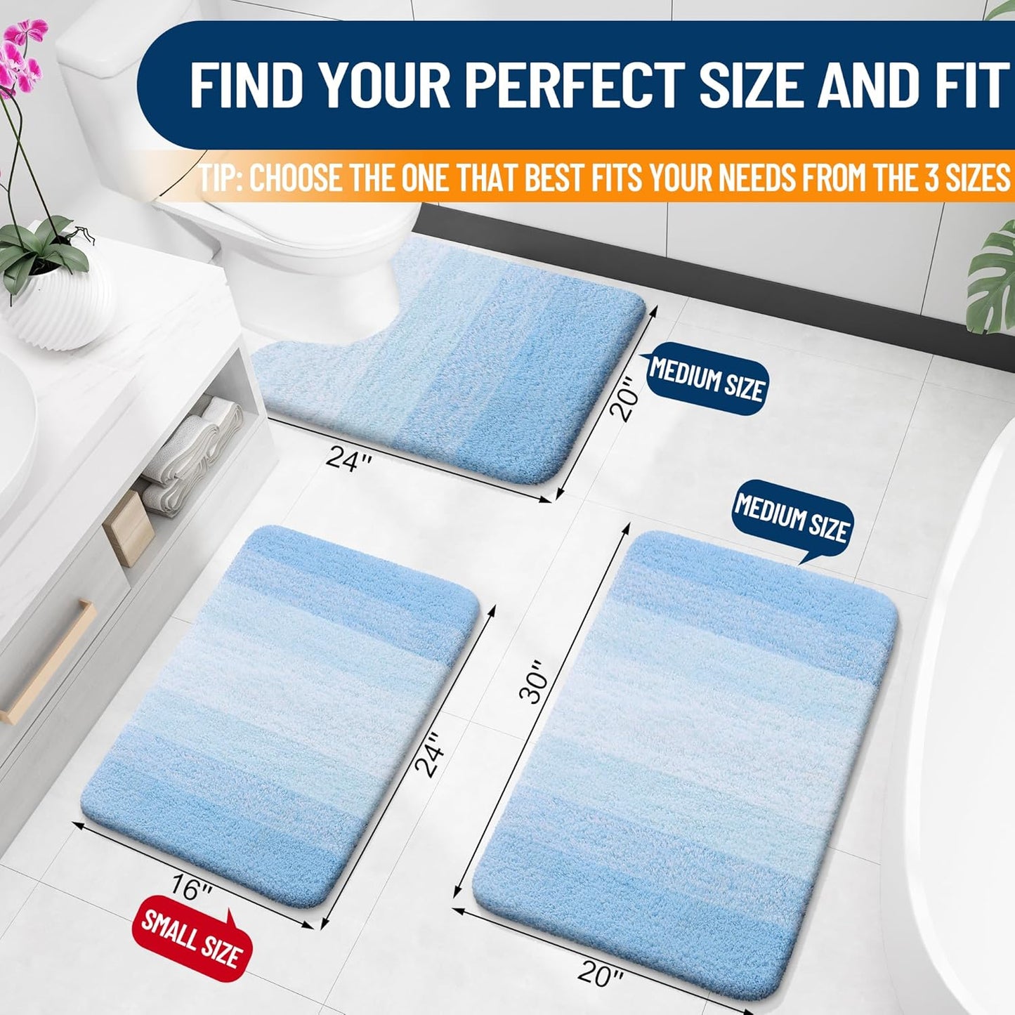 OLANLY Bathroom Rugs - Extra Soft Microfiber Mat, Quick-Dry & Machine Washable, 36x24, Sky Blue