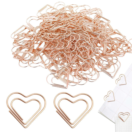100PCS Cute Metal Heart Paper Clips, Rose Gold Decorative Paperclips Mini Bookmark Planner Clips Document Note Sorting Organizer for Wedding Decorative Office Supplies