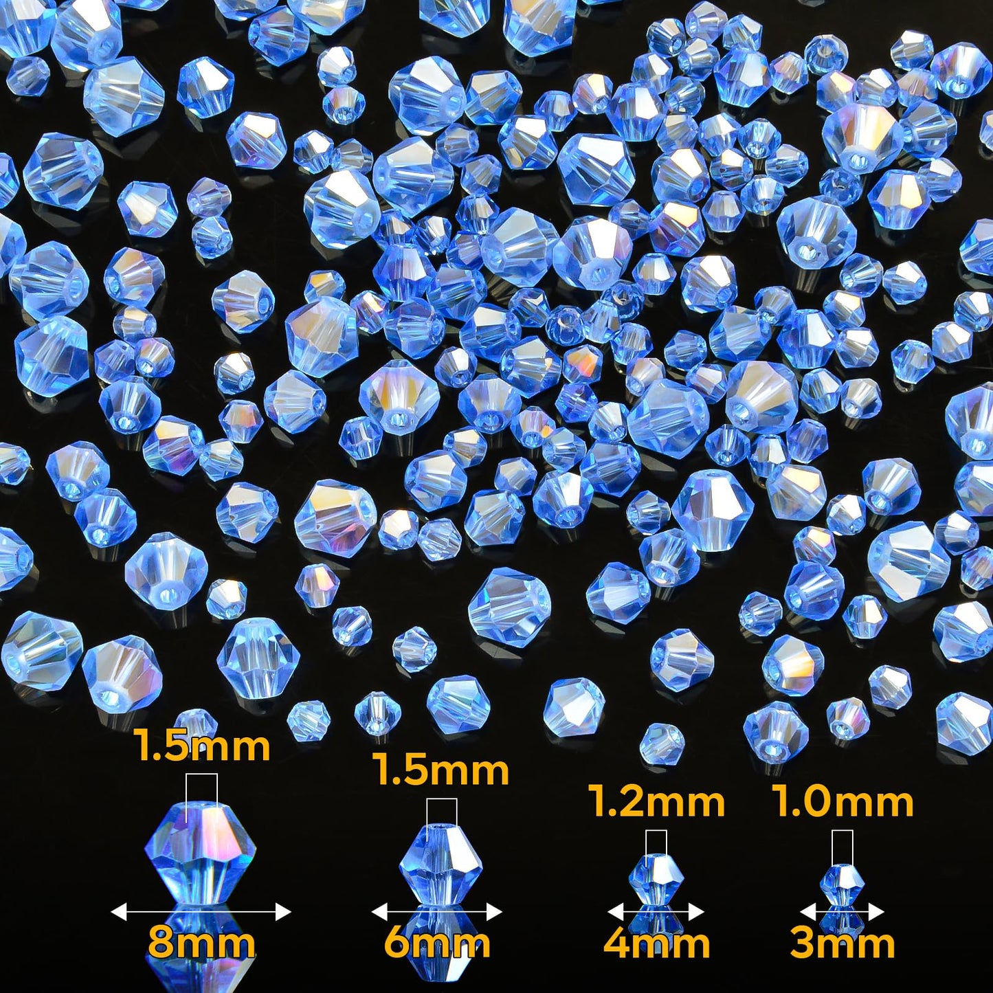 1550PCS Bicone Crystal Glass Beads Set for Jewelry Making, 3mm 4mm 6mm 8mm Sparkling Faceted Beads Sorted by Size for Bracelets, Necklaces, Suncatchers & DIY Crafts(Light Blue)