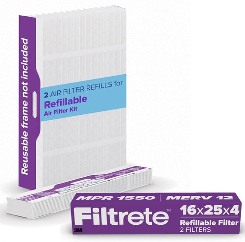 Filtrete Refillable Air Filter - MPR 1550, MERV 12, Allergen & Virus Protection - 16x25x4, 2 Pack