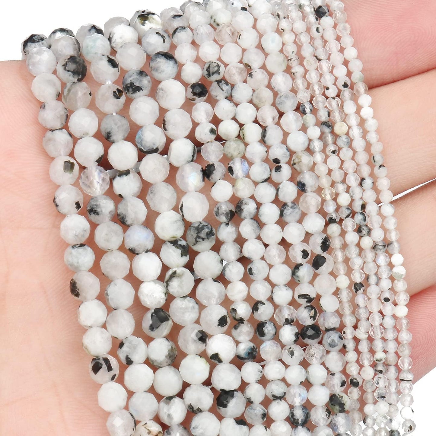 Song Xi 90pcs 4mm Natural Blackpoint Moonstone Gemstone Beads Faceted Round Loose Stone Beads for Jewelry Making (1 Strand)