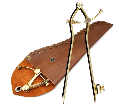 5MoonSun5's Large Pencil Marking Compass Circle Leather Scratch Compass Maker Wing Divider, Ideal for Drawing Circles, Scribing WoodMetal, Drafting,Map Plotting Steel tip with Leather Cover 8 Inch