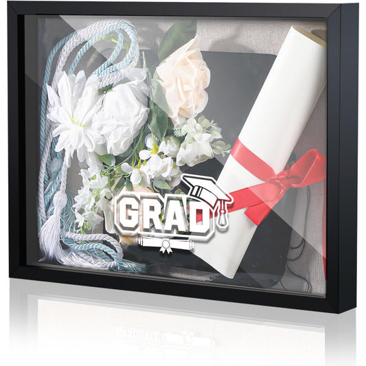 Huwena Graduation Shadow Box Frame 11.8 x 15.8 Inch Black Display Case Picture Diploma Frame with Tassel Holder Graduation Keepstakes Memory Box for Cap and Gown Tabletop and Wall Display Party Gifts