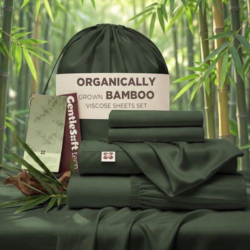 Bedsure Queen Sheet Set - 100% Organic Bamboo Viscose | Cooling & Silky Soft | 18" Deep Pocket | Oeko-Tex Certified [Olive Green]