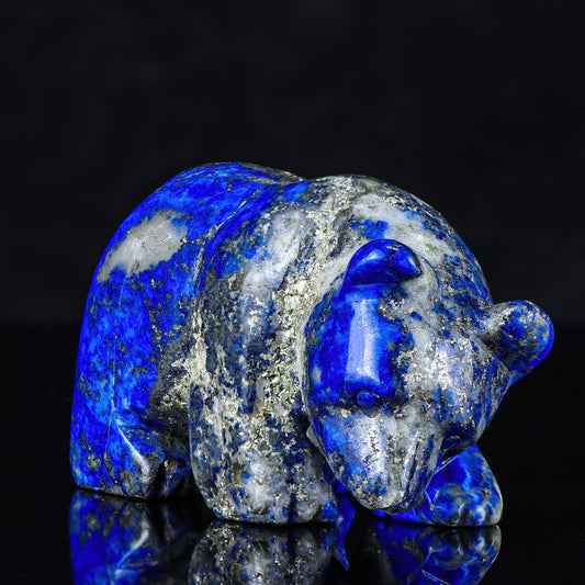 Hxswkk 3" Crystal Bear Figurine Collectibles, Hand Carved Gifts, Animal Sculpture Statue, Home Office Desk Decoration Ornaments (Lapis Lazuli)