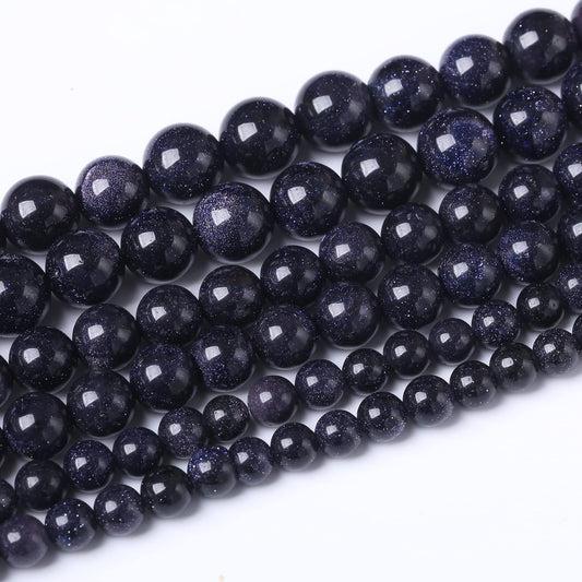 10MM Blue Sand Round Loose Beads Natural Gem Beads Crystal Energy Stone Beads for Jewelry Making DIY Bracelet Necklace