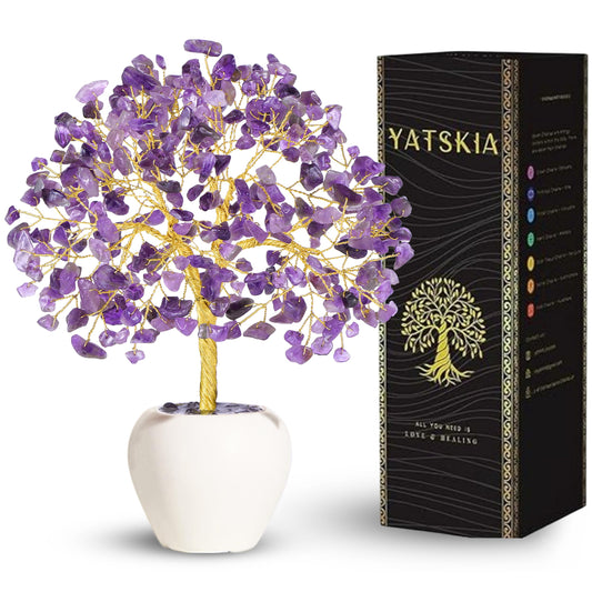 YATSKIA Amethyst Tree, Healing Crystals and Stones, Jade Crystal Tree of Life, Crystals Decor, Feng Shui Decor, Birthday Gifts for Women, Healing Crystal Gifts for Women