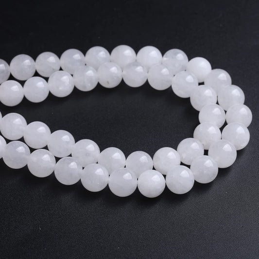 10MM 38PCS Natural Stone White Jade Loose Beads for Jewelry Making DIY Bracelet