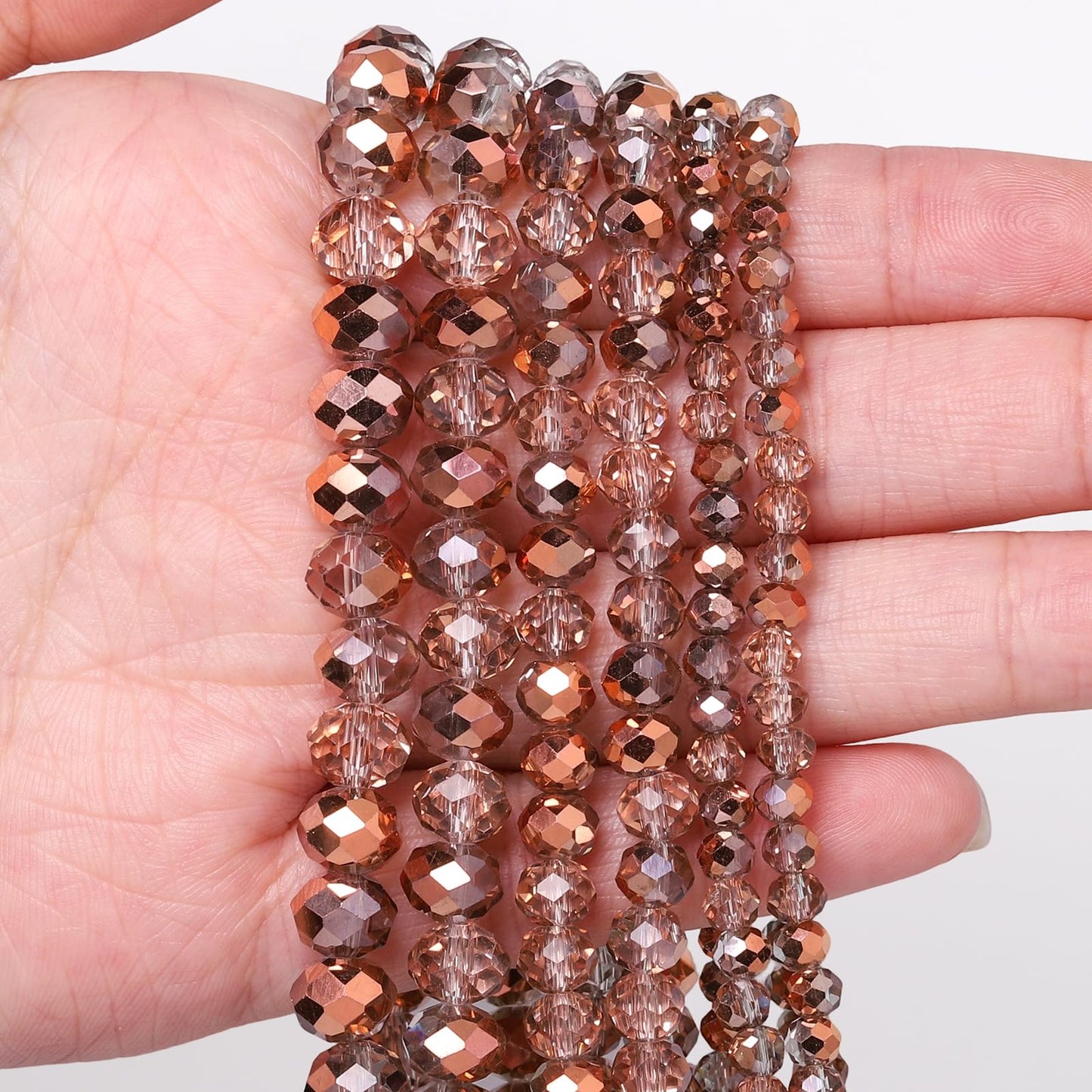 NITOPUPU 1000pcs 4mm Crystal Glass Beads for Jewelry Making Faceted Rondelle Flat Beads for Bracelets Necklace Earrings DIY Crafts (Brown Flat Half-Plated Crystal Bead)