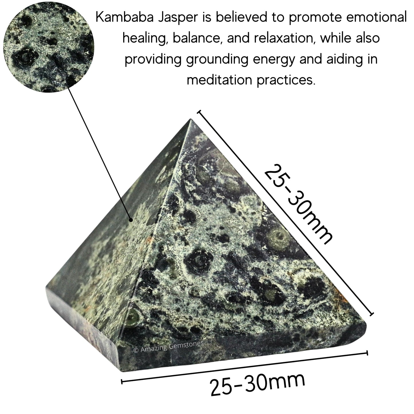 Amazing Gemstone Kambaba Jasper Pyramid Crystal Healing Stones - 1" Great Pyramid Figurine of Natural Stone Pyramid for Meditation, Reiki, Chakra Balancing and Crystal Pyramids Grid