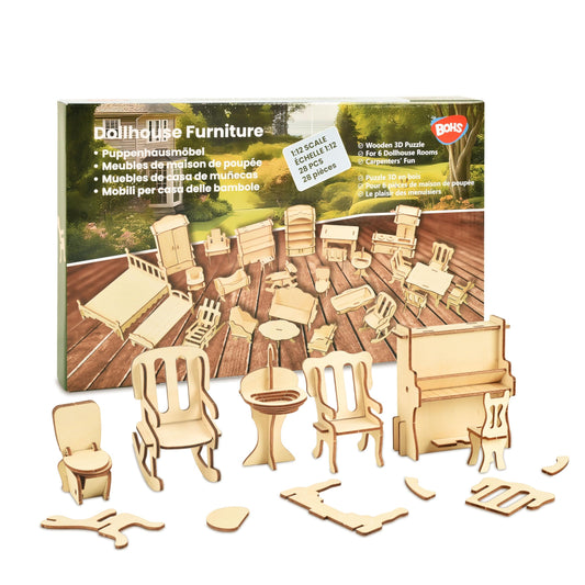 BOHS Wooden Dolls House Furniture 1/12 Scale - 3D Puzzles for Miniature Dollhouse Furniture Accessories - Large,28 PCS