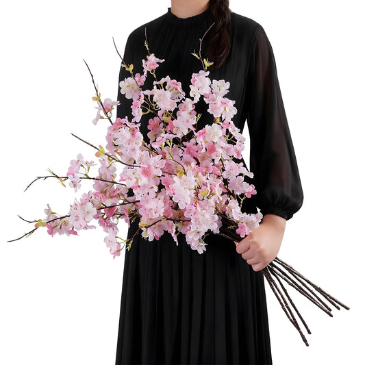 ENALGRE Artificial Cherry Blossom Branches 27.6In Silk Cherry Blossom Branches Long Stem Artificial Flowers for Tall Vase, for Home Decor, Weddings Decor, Parties & Festival Gifts 8PCS ，Pinkish White