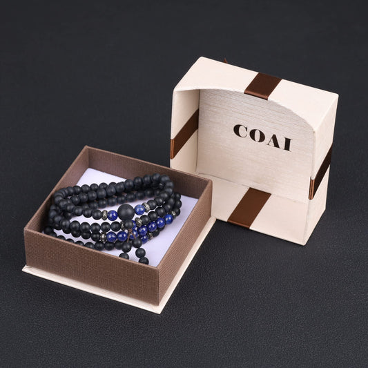 AmorWing Chakra Stones Matte Onyx Lapis Lazuli 108 Mala Beads Wrap Bracelet Necklace