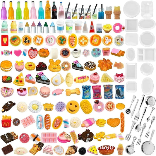 150 Pcs Miniature Food Drinks Bottle Toys Mixed for Dollhouse Kitchen Accessories Mini Play Fake Resin Pretend Game Party Tableware 1/12 Doll House Bread Cake Models Micro