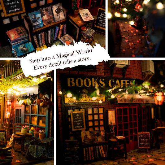 MiniAlley Book Nook DIY Kit - Dreamy - Miniature House Dollhouse Kit for Adult and Teens, Desgined in USA, Booknook Bookshelf Decor Alley Model Build with LED Light, Gifts for Family and Friends