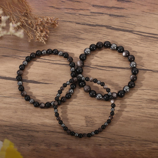 AULSIEY Hematite Black Tourmaline Obsidian Bracelet for Men, Triple Empath Protection Bracelet Gifts for Women, Protection Healing Crystal Bracelets, Evil Eye Jewelry Bracelets Mental Health-8mm