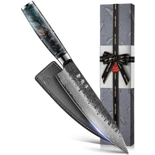 Japanese Chef Knife 8", Hand Forged 67-Layer Damascus VG10 Core Kitchen Knife for Home & Professional Chefs, Razor Sharp Chef's Knives with Leather Sheath, Premium Father Day Gift for Dad Husband