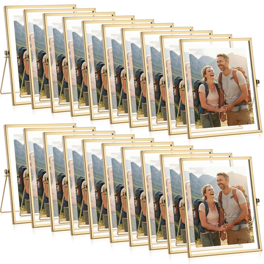 AceOrbit 20 Pack 6 x 8 Inch Black Floating Frame for Photo 4 x 6 Inch, Glass Floating Picture Frame Collection Vintage Metal Minimal Ornate Easel for Wedding Gift Pictures Photos Desk Tabletop Display