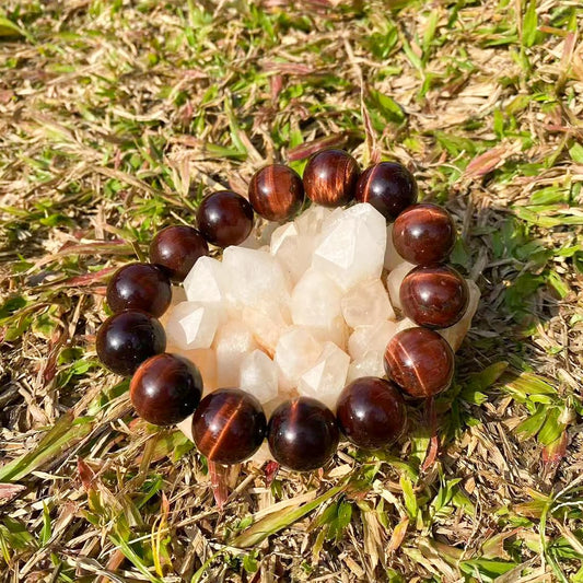 18mm Red Tigers Eye Bracelet for Men Women | Natural Handmade Protection Root Chakra Gemstone Crystal Jewelry for Large Beads Enthusiast & 3XLarge 9.5-10.5" Wrist | Boost Motivation Confidence