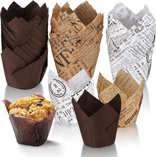 Skiennix Tulip Cupcake Liners - 150 Pcs Greaseproof Baking Cups for Weddings & Parties