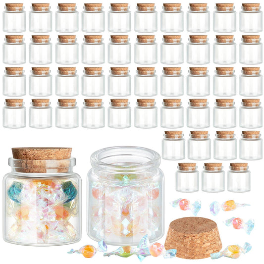 Irenare 96 Pcs Small Glass Cork Bottles 50 ml/ 1.7 oz Small Glass Jars Spell Jars Clear Potion Bottles Mini Bottles with Cork Bottle Bright DIY Sand Water Message Decorative Jar Party Favors