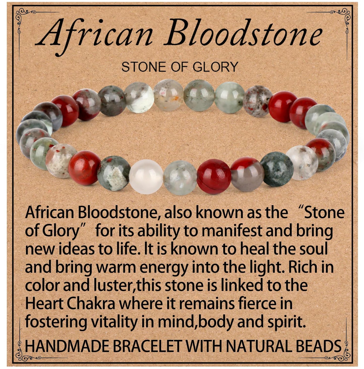 LPBeads Handmade Natural Gemstone Stretch Elastic 6mm African Bloodstone Bracelet Healing Crystal Round Stone Beads Jewelry Gifts for Women Men