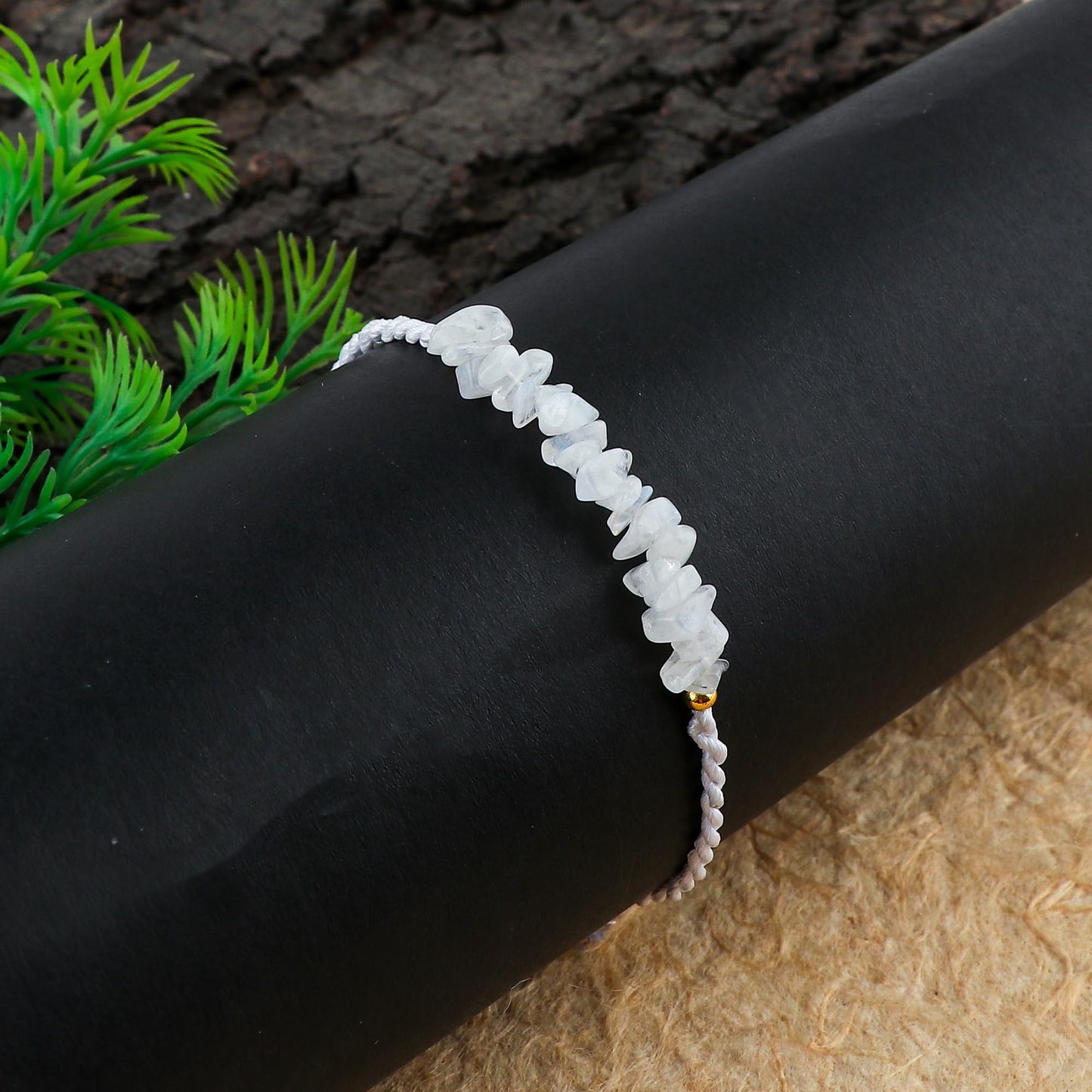 TGH Natural Moonstone Chips Braided Bracelet Resizable Hand Braid Rope Thread Protection Bracelet for Men Women Gemstone Jewelry 7 inch Gift for Her Christmas Gift (Moonstone)