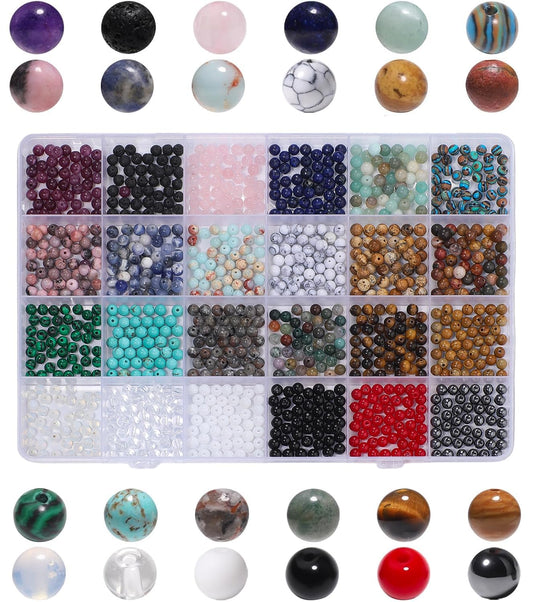 1080pcs 4mm Natural Round Stone Beads Gemstone Crystal Loose Beads Smooth Bead for Bracelet Necklace Earring Jewelry Making Kit