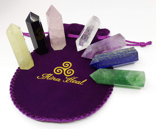 Healing Crystal Wands Point Faceted Prism Bars for Reiki Chakra Meditation Therapy Deco (Set of 7 Wands)