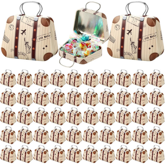 MorningRo 50 Pcs Mini Suitcase Party Favor Boxes Travel Theme Small Luggage Candy Gift Box Vintage Storage Container Tins with Hinged Lids for Wedding Bridal Shower Decoration(Statue)
