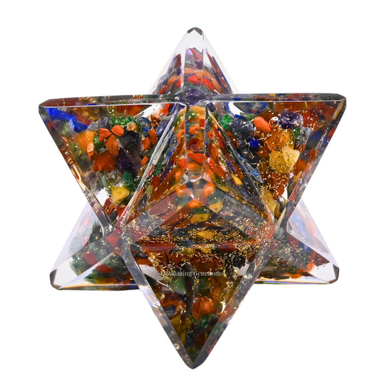 Amazing Gemstone 1 Pcs Seven Chakra Large Crystal Orgone Merkaba Star for Reiki Healing Meditation and Crystal Grid