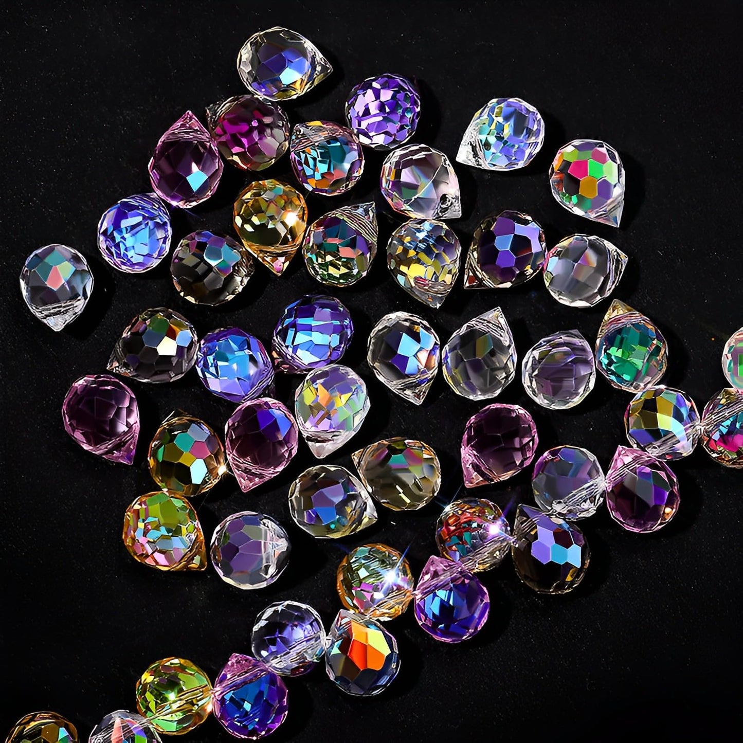 Crystal Beads, 50pcs Assorted Glass Beads for Jewelry Making, Shiny Teardrop Shape Green (8x10mm)