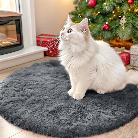 OLANLY Grey Round Rug - Soft, Fluffy Shaggy Carpet for Bedroom | 2 ft Machine Washable Area Rug