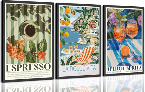Amalfi Coast Vintage Travel Poster Art - 3Pcs Canvas Print Set for Kitchen & Living Room Decor