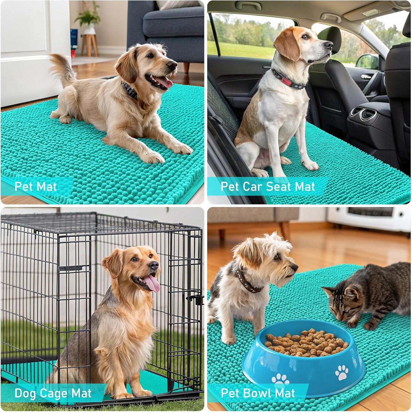 OLANLY Dog Door Mat - Absorbent Non-Slip Washable Doormat for Muddy Paws | Quick Dry Chenille 54x32, Teal