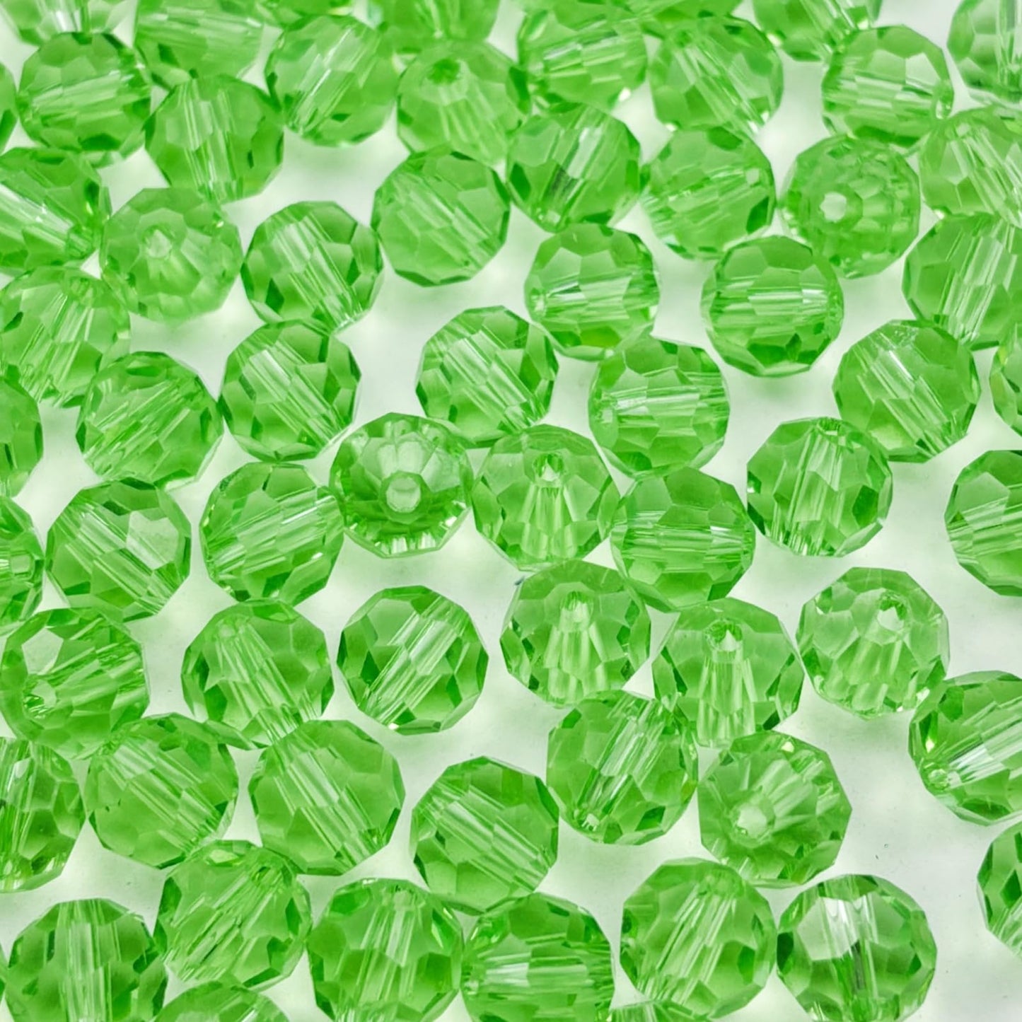 YUEXIGO 60pcs 10mm Round Crystal Glass Beads for Jewelry Making, Faceted Crystal Glass Spacer Beads for Bracelet Earring Necklace DIY Craft(Light Green)